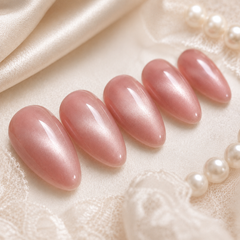 Soft Pink Pearl Cat Eye Press On Nails | Almond Bridal Fake Nails