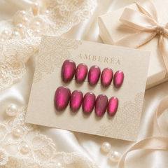 Magenta Pink Cat Eye Press On Nails | Short Almond Reusable Fake Nails