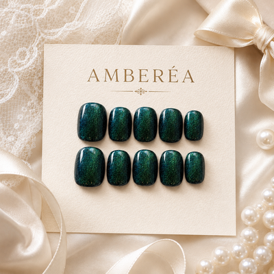 Emerald Green Cat-Eye Press-On Nails – Short Square