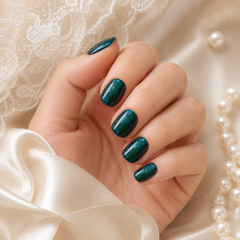 Emerald Green Cat Eye Press On Nails | Short Square Reusable Fake Nails