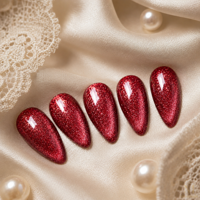 Red Glitter Cat-Eye Press-On Nails