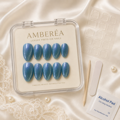 Sky Blue Cat Eye Press On Nails | Short Almond Reusable Fake Nails