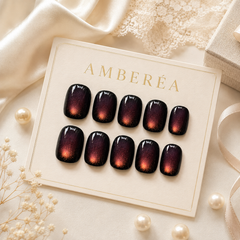 Black Purple Cat Eye Press On Nails | Short Square Reusable Fake Nails