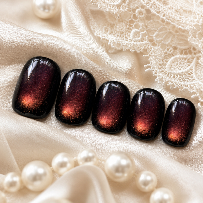 Black Purple Cat Eye Press On Nails | Short Square Reusable Fake Nails