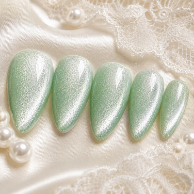 Mint Green Pearl Cat-Eye Press-On Nails