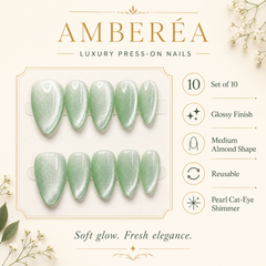 Mint Green Pearl Cat Eye Press On Nails | Short Almond Reusable Fake Nails