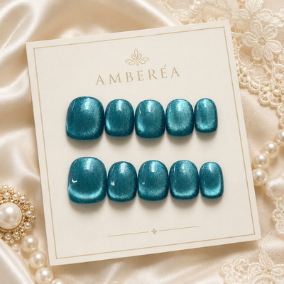 Teal Blue Metallic Press-On Nails