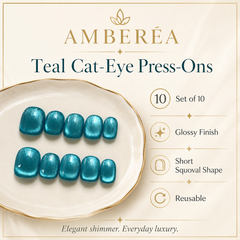Teal Blue Metallic Press On Nails | Short Square Reusable Fake Nails