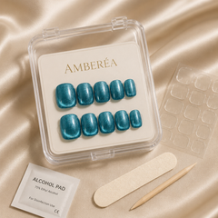 Teal Blue Metallic Press On Nails | Short Square Reusable Fake Nails
