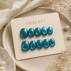 Teal Blue Metallic Press On Nails | Short Square Reusable Fake Nails