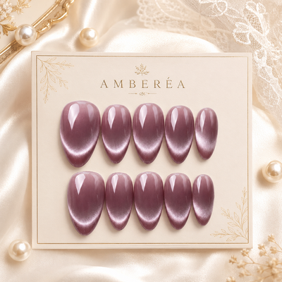 Mauve Purple Pearl Cat-Eye Press-On Nails