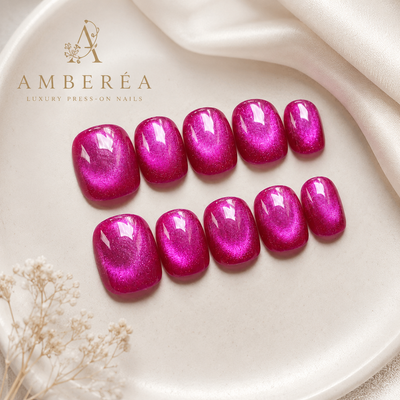 Fuchsia Pink Cat-Eye Press-On Nails
