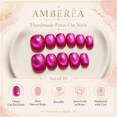 Fuchsia Pink Cat Eye Press On Nails | Short Square Reusable Fake Nails