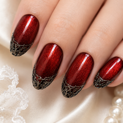 Red Black French Tip Press On Nails | Short Square Reusable Fake Nails