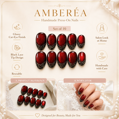 Red Black French Tip Press On Nails | Short Square Reusable Fake Nails