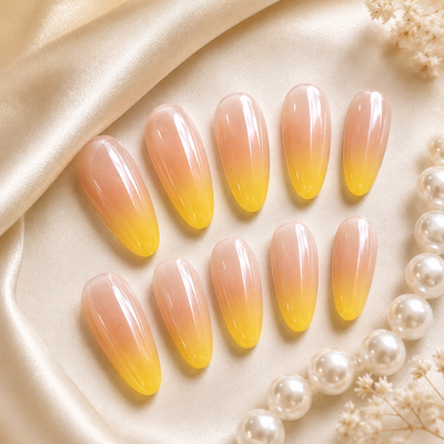 Peach Yellow Ombre Press-On Nails – Almond