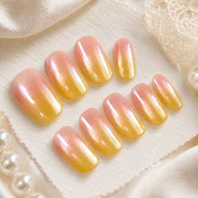 Peach Yellow Ombre Press-On Nails – Short Square