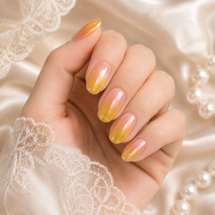 Peach Yellow Ombre Press On Nails | Short Square Reusable Fake Nails