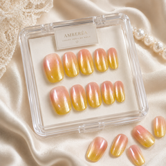 Peach Yellow Ombre Press On Nails | Short Square Reusable Fake Nails