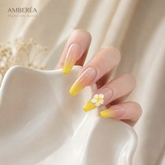 Peach Yellow Ombre Flower Press On Nails | Long Coffin Reusable Fake Nails