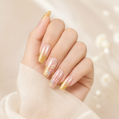 Peach Yellow Ombre Flower Press On Nails | Medium Coffin Reusable Fake Nails
