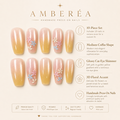 Peach Yellow Ombre Flower Press On Nails | Medium Coffin Reusable Fake Nails