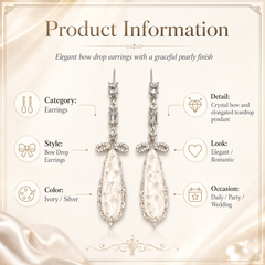 Silver Crystal Bow Drop Earrings | Bridal Mother of Pearl Dangle Earrings