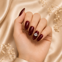 Burgundy Red Cat Eye Press On Nails | Short Almond Rhinestone Fake Nails