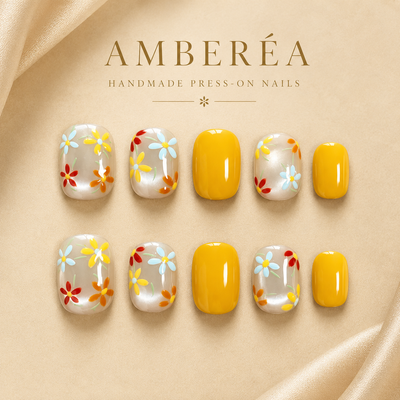 Yellow Daisy Press-On Nails – Short Square