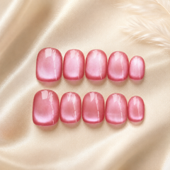 Pink Cat Eye Press On Nails | Short Square Reusable Fake Nails