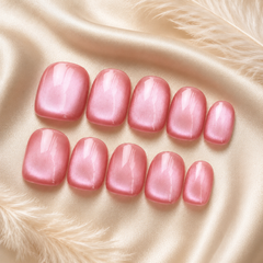 Pink Cat Eye Press On Nails | Short Square Reusable Fake Nails
