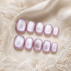 Lavender White Cat Eye Press On Nails | Short Square Reusable Fake Nails