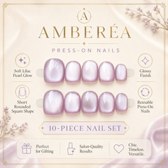Lavender White Cat Eye Press On Nails | Short Square Reusable Fake Nails