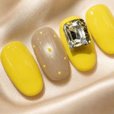 Bright Yellow Rhinestone Press-On Nails