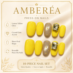 Bright Yellow Rhinestone Press On Nails | Short Square Reusable Fake Nails