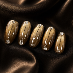 Brown Cat Eye Press On Nails with Rhinestones | Luxury Handmade Fake Nails
