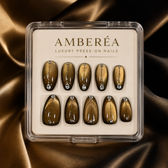 Brown Cat Eye Press On Nails with Rhinestones | Luxury Handmade Fake Nails