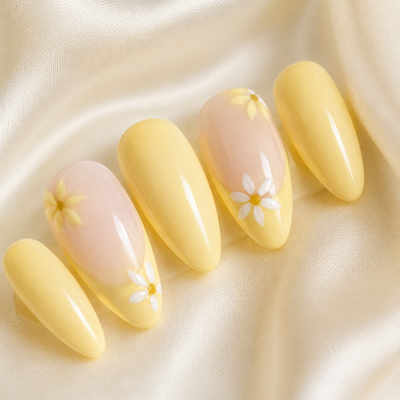 Yellow Daisy Press-On Nails – Almond