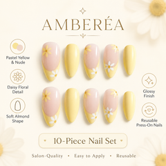 Yellow Daisy Press On Nails | Almond Floral Reusable Fake Nails