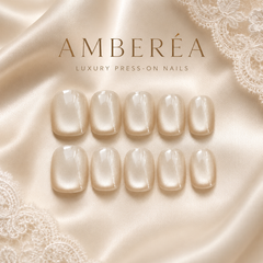Cream White Pearl Cat Eye Press On Nails | Short Square Bridal Fake Nails