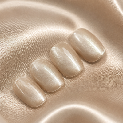 Cream White Pearl Cat-Eye Press-On Nails
