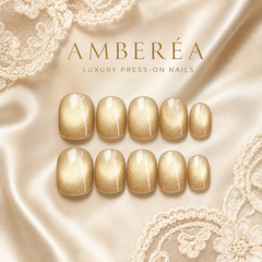 Champagne Gold Pearl Cat Eye Press On Nails | Short Square Bridal Fake Nails