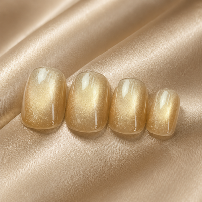 Champagne Gold Pearl Cat-Eye Press-On Nails