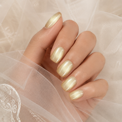 Champagne Gold Pearl Cat Eye Press On Nails | Short Square Bridal Fake Nails