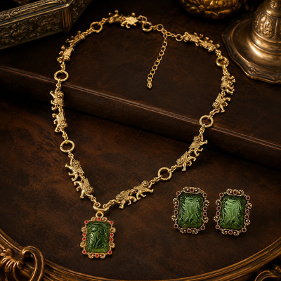 Emerald Green Gold-Tone Jewelry Set