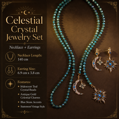 Blue Crystal Moon Star Jewelry Set | Celestial Necklace & Earrings