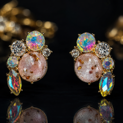 Vintage Cat Eye Crystal Necklace & Earrings Set | Gold Tone Statement Jewelry for Women