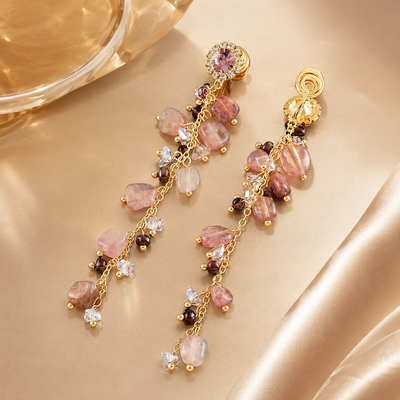 Pink Beaded Tassel Clip-On Earrings