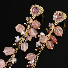 Pink Beaded Tassel Clip-On Earrings | Gold Long Dangle Statement Earrings