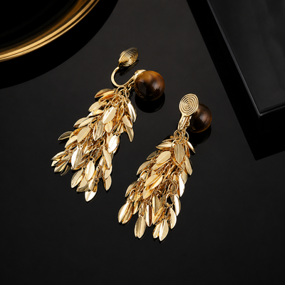 Gold Leaf Tassel Clip-On Earrings